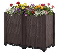 Warmiehomy 75L Planter Boxes Outdoor, 60x30x49cm Elevated Planter Boxes Polypropylene, Planter Raised Beds Boxes for Growing Flowers, Herbs and Vegetables, Brown