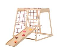 Warmiehomy 7in1 Toddler Climbing Frame | Indoor Playground Jungle Gym Playset for Kids Age 3-8 | Wooden Montessori Climber with Slide Swing Monkey Bar Ladder Climbing Net Gymnastic Rings | Baby Gift