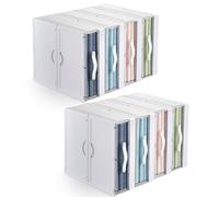 Warmiehomy 8 Pack Plastic Bedding Storage Foldable Bed Sheet Organiser with Handle, Unique Bedsheet Organiser Storage Boxes with Latch for Queen King Sheets Duvet Cover Set Blanket Clothes