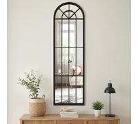 Warmiehomy Arched Window Mirror Garden Outdoor Wall Mirror with Metal Frame for Courtyard,Living Room,Hallway Decor(30x100cm, Black-1)