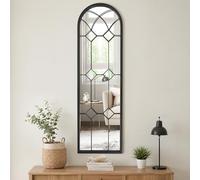 Warmiehomy Arched Window Mirror Garden Outdoor Wall Mirror with Metal Frame for Courtyard,Living Room,Hallway Decor(30x100cm, Black-3)