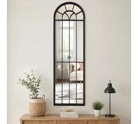 Warmiehomy Arched Window Mirror Garden Outdoor Wall Mirror with Metal Frame for Courtyard,Living Room,Hallway Decor(30x100cm, Black-2)