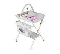 Warmiehomy Baby Changing Table Foldable Diaper Changing and Bath Station Portable Infant Changing Unit on Wheels with 3 Level Adjustable Heights Nursery, Storage Basket for Newborn Babies