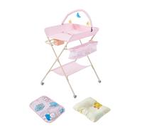 Warmiehomy Baby Changing Table Foldable Infant Diaper Changing and Bath Station Portable Change Unit with 3 Level Adjustable Heights, Toy Bar & Storage Baskets for Newborn Babies