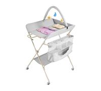 Warmiehomy Baby Changing Table, Foldable & Mobile Diaper Changing Station with Wheels, 3-Level Height Adjustable, Dual-Layer Storage (Box & Shelf) Multi-Functional for Newborn & Infant Grey