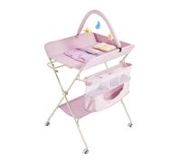 Warmiehomy Baby Changing Table, Foldable & Mobile Diaper Changing Station with Wheels, 3-Level Height Adjustable, Dual-Layer Storage (Box & Shelf) Multi-Functional for Newborn & Infant Pink
