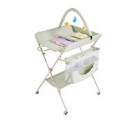 Warmiehomy Baby Changing Table, Foldable & Mobile Diaper Changing Station with Wheels, 3-Level Height Adjustable, Dual-Layer Storage (Box & Shelf) Multi-Functional for Newborn & Infant Green