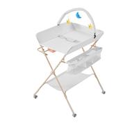 Warmiehomy Baby Diaper Changing Station, Foldable & Portable Mobile Changing Table with Wheels, 3-Level Height Adjustable Multi-Functional Design, Storage Box & Shelf for Newborn & Infant Grey