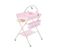 Warmiehomy Baby Diaper Changing Station, Foldable & Portable Mobile Changing Table with Wheels, 3-Level Height Adjustable Multi-Functional Design, Storage Box & Shelf for Newborn & Infant Pink