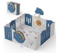 Warmiehomy Baby Playpen with Play Mat, Foldable Toddler Play Pen with Pit Balls, Basketball & Hoop, Dinosaur Theme Large Adventure Activity Centre, 158x152cm