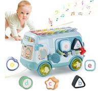 Warmiehomy Baby Toys for 1 Year Old Kids, Music Sensory Bus Toys with Xylophone Shapes Sorter Pull Along Toy Baby Early Educational Toy,Christmas Birthday Gifts for 1 2 Year Old Girls Boys Kids