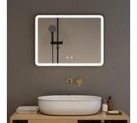 Warmiehomy Bathroom Mirror with LED Lights,60x80cm Rectangular LED Illuminated Bathroom Mirror with Dimmable Light Demister Pad Touch Switch,Black