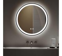 Warmiehomy Bathroom Mirror with LED Lights,Large Round 800mm Illuminated LED Bathroom Mirror with 3 Colour Dimmable Lights Demister Pad Touch Control,Black Frame