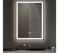 Warmiehomy Bathroom Mirror with LED Lights,Rectangle 500x700mm Illuminated LED Bathroom Mirror with 3 Colour Dimmable Lights Demister Pad Touch Control,Black Frame