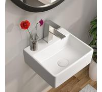 Warmiehomy Bathroom Vessel Ceramic Sink Wall Mounted,Rectangle Ceramic Basin with Waste Drainer Fixing Kit for Bathroom Cloakroom (White,32x29x11cm)