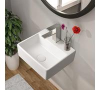 Warmiehomy Bathroom Vessel Ceramic Sink Wall Mounted,Rectangle Ceramic Basin with Waste Drainer Fixing Kit for Bathroom Cloakroom (White,32x29x11cm)