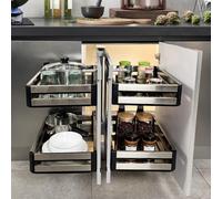 Warmiehomy Blind Corner Pull Out Kitchen Storage 2 Tier Pull Out Cabinet Organiser with 4 Plate Baskets Soft Close Blind Corner Organizer for 800-1000mm Left Right Open Compatible