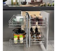 Warmiehomy Blind Corner Pull Out Kitchen Storage 2 Tier Pull Out Cabinet Organiser with 4 Wire Baskets Soft Close Blind Corner Organizer for 800-1000mm Left Right Open Compatible