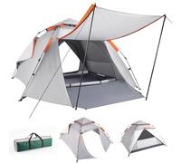 Warmiehomy Camping Tent with Porch, 3 Man Pop Up Tent | Instant Pop Up, Three Layers Dome Tent, Extended Floor Mat, UV Protection, Water Resistant, Detachable Rain Fly 2 Hall Poles