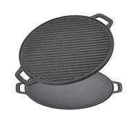 Warmiehomy Cast Iron Griddle Pan, 32cm Reversible Pre-Seasoned Grill Pan | Double-Sided Cast Iron Skillet with Handles, Round Non-Stick BBQ Griddle for Gas Hob, Stove, Electric, Induction, Oven Safe