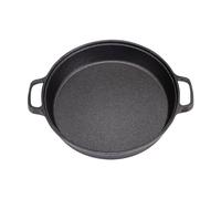 Warmiehomy Cast Iron Griddle Pan,35cm Pre-Seasoned Non-Stick Grill Pan,Round BBQ Skillet with 2 Handles for Gas Induction Hob,Flat Surface