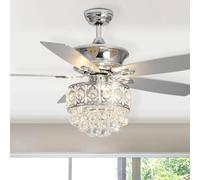 Warmiehomy Ceiling Fans with Light,52 Inch Crystal LED Fan Light with Remote Control,Adjustable Wind Speed,E14 Light Fan Ceiling 5 Blades for Bedroom Living Room(Chrome)