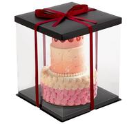 Warmiehomy Clear Cake Box, 34x34x37CM for 12 Inch Tall Cake Box, Transparent Cake gift Boxes with Lid & Ribbon, Plastic Large Cake Gift Packaging Boxes for Birthday Wedding Christmas Party