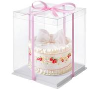 Warmiehomy Clear Cake Box, 6 inch 22x22x32CM Tall Cake Box, Transparent Gift Boxes with Lid & Ribbon, Plastic Large Cake Gift Box for Cake & Present in Christmas Wedding Birthday Party
