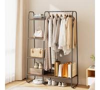 Warmiehomy Clothes Rail with Storage Shelves, Clothes Rack Stand with Shoe Storage, Wardrobe Rail for Hallway, Bedroom, Metal Frame, W101 x D30 x H150cm, Brown