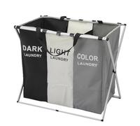 Warmiehomy Collapsible Laundry Basket 3 Compartments Foldable & Washable Washing Basket Large Laundry Sorter with Aluminum Bracket and Handle for Laundry Room, Bedroom,66x38x58cm