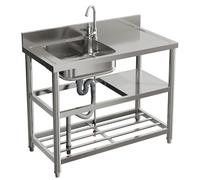 Warmiehomy Commercial Restaurant Sink 3 Tier Free Standing Sinks with Storage Shelf Stainless Steel Single Bowl Kitchen Sink Unit Outdoor Camping Washbasin with Drainer Kit, 100x50x89.5cm