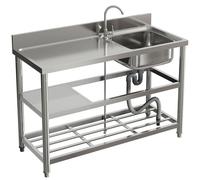 Warmiehomy Commercial Restaurant Sink 3 Tier Free Standing Sinks with Storage Shelf Stainless Steel Single Bowl Kitchen Sink Unit Outdoor Camping Washbasin with Drainer Kit, 120x50x89.5cm