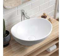 Warmiehomy Countertop Bathroom Vessel Ceramic Sink,Ovel Bowl Ceramic Basin with Waste Drainer for Bathroom Cloakroom Vanity Lavatory (White,41x34x14cm)