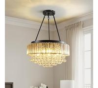 Warmiehomy Crystal Chandelier Ceiling Light,6-Lights Modern Crystal Chandelier,48cm Round Flush Mount Ceiling Lighting with E14 Base for Dining Room Kitchen Bedroom,Black