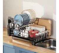 Warmiehomy Dish Drainer Rack 2 Tier Draining Board Rack with Drip Tray Dish Drying Organizer with Swivel Drainage Spout Cups, Utensil & Cutting Board Holders Sink Drainer Racks for Kitchen Counter