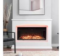 Warmiehomy Electric Fire and Surround, 48'' White Electric Fire Suite Heater with 12 Colors LED Moon Light and Realistic Flame Effect, 34'' Fireplace, Remote Control & Overheat Protection
