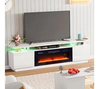 Warmiehomy Electric Fire Insert TV Stand, 36" Fireplace TV Unit, White TV Cabinet with Fireplace Built in, for 78''TV, 12 Colors Moon Light & Flame Effect, Remote Control & Overheat Protection