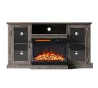 Warmiehomy Electric Fire Insert TV Stand, 59" TV Unit with Fireplace Built in, 12 Flame Effect Support, 24" 3D Fireplace, Remote Control & Overheat Protection, Wooden Grey