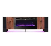 Warmiehomy Electric Fire Insert TV Stand, 78" TV Unit with Fireplace Built in, 12 Colors Moon Light & 12 Flame Effect Support, Remote Control & Overheat Protection, Brown