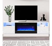 Warmiehomy Electric Fire Insert TV Stand, 78" TV Unit with Fireplace Built in, 12 Colors Moon Light & 12 Flame Effect Support, 36" Fireplace, Remote Control & Overheat Protection, White