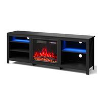 Warmiehomy Electric Fire Insert TV Stand, 78" TV Unit with Fireplace Built in, 12 Colors Moon Light & Flame Effect Support, 23" Fireplace with 5 Levels Flame Speed, Overheat Protection, Black