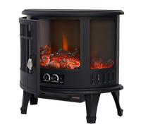WarmieHomy Electric Fire Stove, Black Retro Electric Fire Freestanding with Realistic LED Log Fire Flame Effect, Adjustable Thermostat, Flame Dimmer, Overheat Protection, 1800W