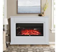 Warmiehomy Electric Fireplace, 34'' Electric Fire and Surround, 48'' Free Standing White Electric Fire Suite with Realistic LED Flame Effect, Remote Control & Overheat Protection