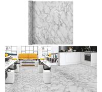 Warmiehomy Floor Tiles Roll Self Adhesive Vinyl Flooring,60cmX10m Peel and Stick Waterproof Flooring Tiles for Bedroom Living Room Kitchen Floor (White-Grey)