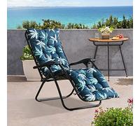 Warmiehomy Floral Printed Sun Lounger Cushion Only, 170x50x8cm Thicken Garden Recliner Cushions with Non-Slip Ties, Replacement Sunbed Cushions for Sun Loungers Patio Indoor Outdoor(Leaf Green)