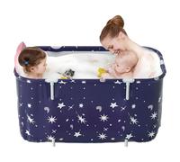 Warmiehomy Foldable Bathtub, 120 x 50 x 55 cm, Portable Folding Bath with Cushion and Backrest, Hot Bath, Ice Bath, Spa Bath for Shower, Mobile Bathtub for Adults Children, Star Blue