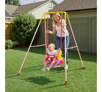 Warmiehomy Foldbale Toddler Swing 3 in1 Baby Swing with Safety Harness Heavy Duty Kids Swings for Garden Outdoor Indoor Use, Folding Metal Stand, Outdoor Play Equipment for Children, Gift for Boy Girl