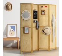 Warmiehomy Folding 4 Panel Room Dividers Free Standing Screens Partition Privacy Screen for Living Room Bedroom Office Lobby, Space Division, Block out Light, Privacy Protection, 160CM x 170CM, Wood