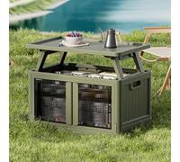 Warmiehomy Folding Camping Storage Cupboard Portable Camping Kitchen Unit Storage Box Table 2 in 1 for Outdoor Indoor, Green,64x40x54cm