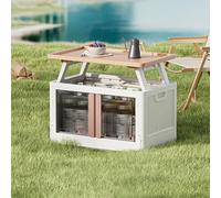 Warmiehomy Folding Camping Storage Cupboard Portable Camping Kitchen Unit Storage Box Table 2 in 1 for Outdoor Indoor,Brown,64x40x54cm